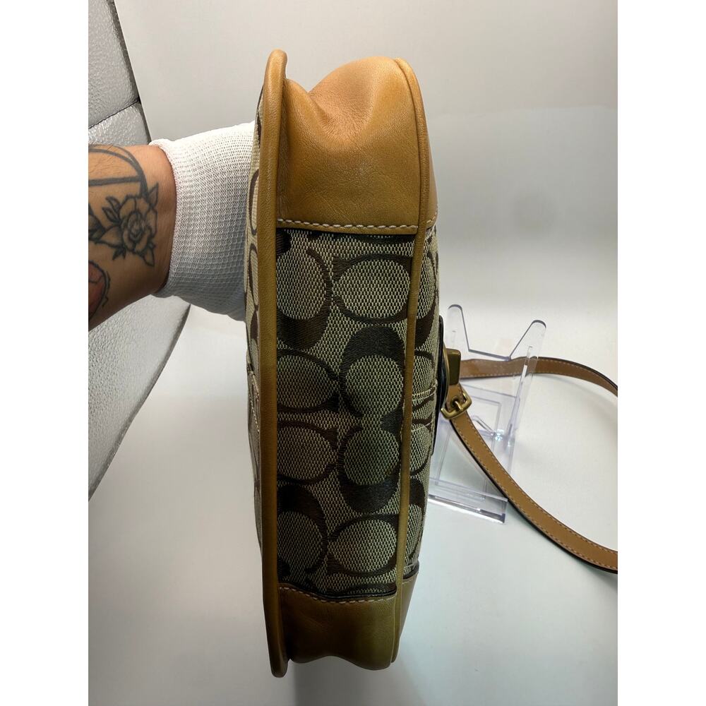 Coach Signature Canvas Shoulder Bag – Khaki/Tan | Turn-Lock Flap - Picture 5 of 9